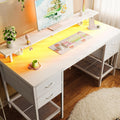 55 inch Computer Desk with 4 Drawers and LED Lights - Large Storage