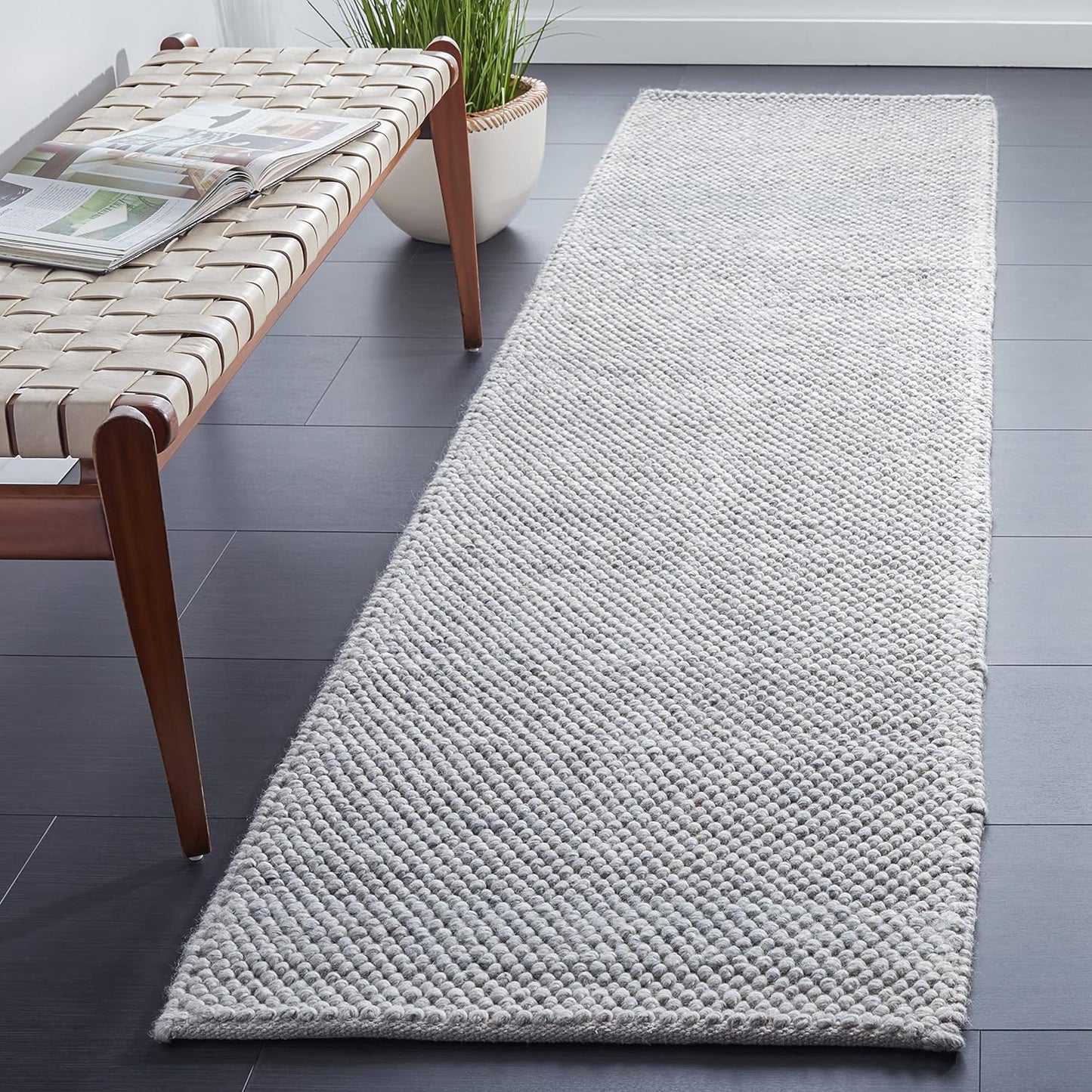 Handmade Wool Blend Runner Rug for Living Room and Bedroom