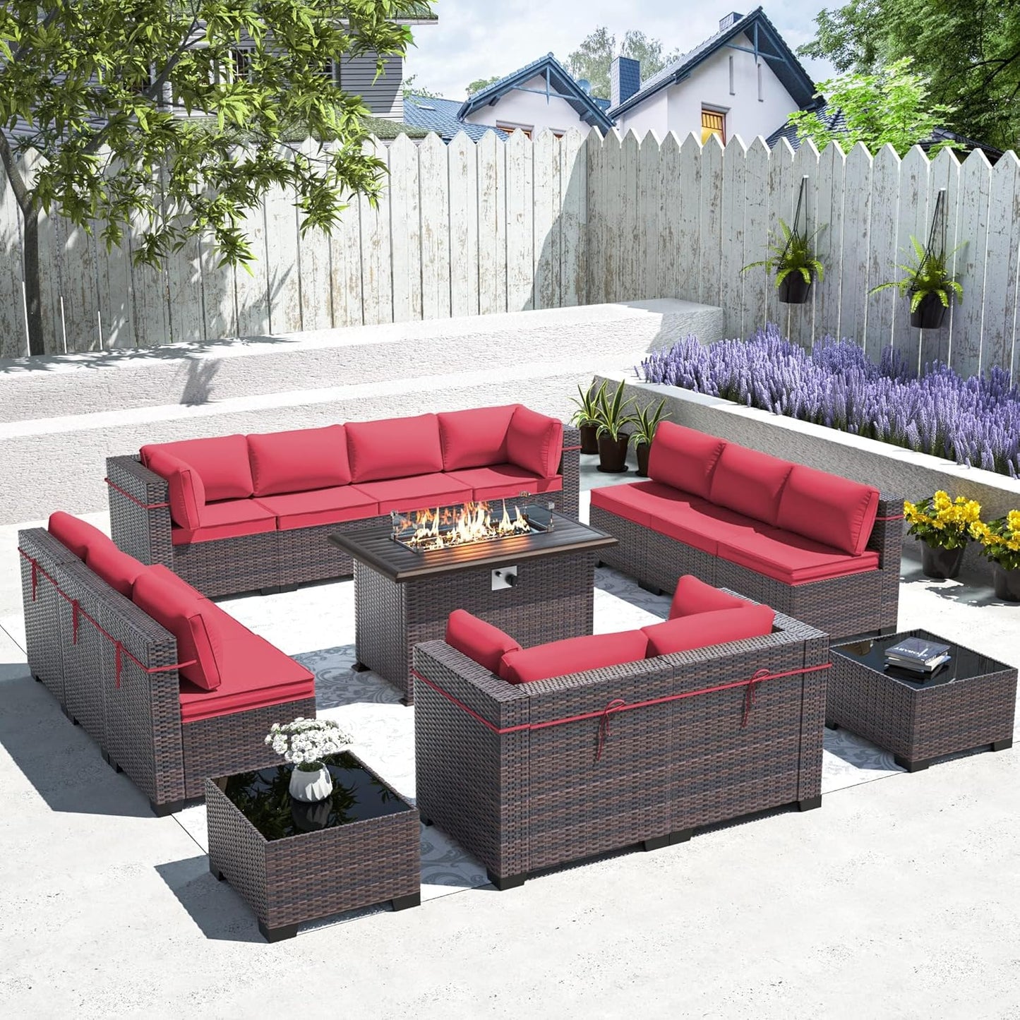 Outdoor Patio Furniture Set with Gas Fire Pit Table for Comfort