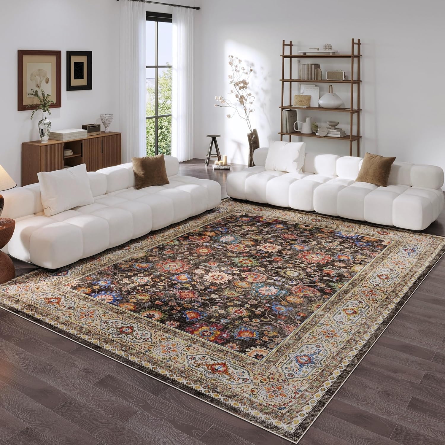 Living Room Rug 6x9 Machine Washable Non Slip Vintage Design