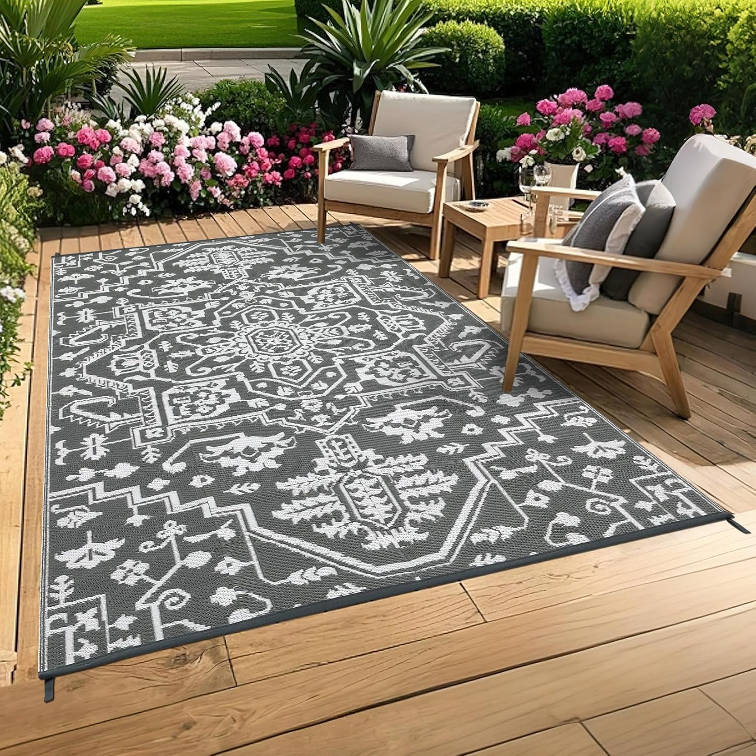 Waterproof Outdoor Rug 8x10 Reversible Plastic Straw Mat