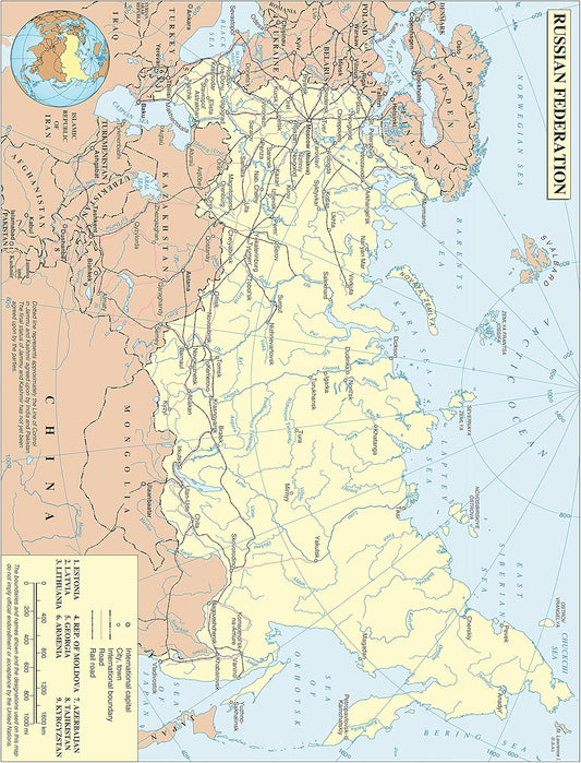 Russia Political Map Poster: Roads, Railroads, Cities