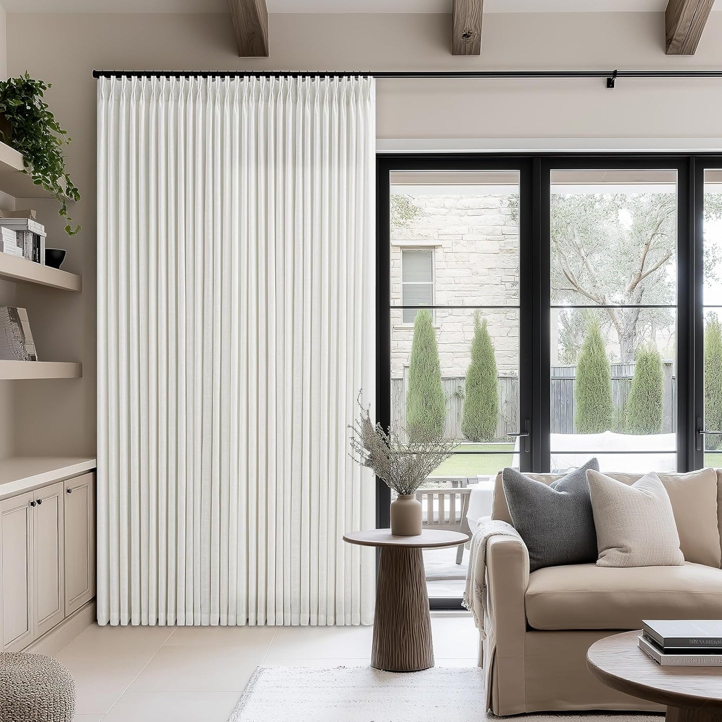 Beige White 100 Inch Wide Curtains for Living Room Elegance
