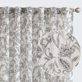 Linen Black Floral Print Curtains 96 in Back Tab Drapes - Light