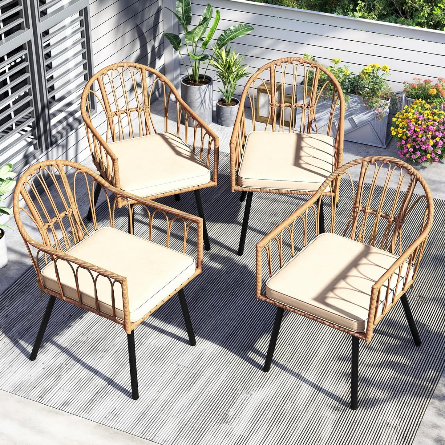 YITAHOME Rattan Outdoor Dining Chairs Set of 4 with Cushions