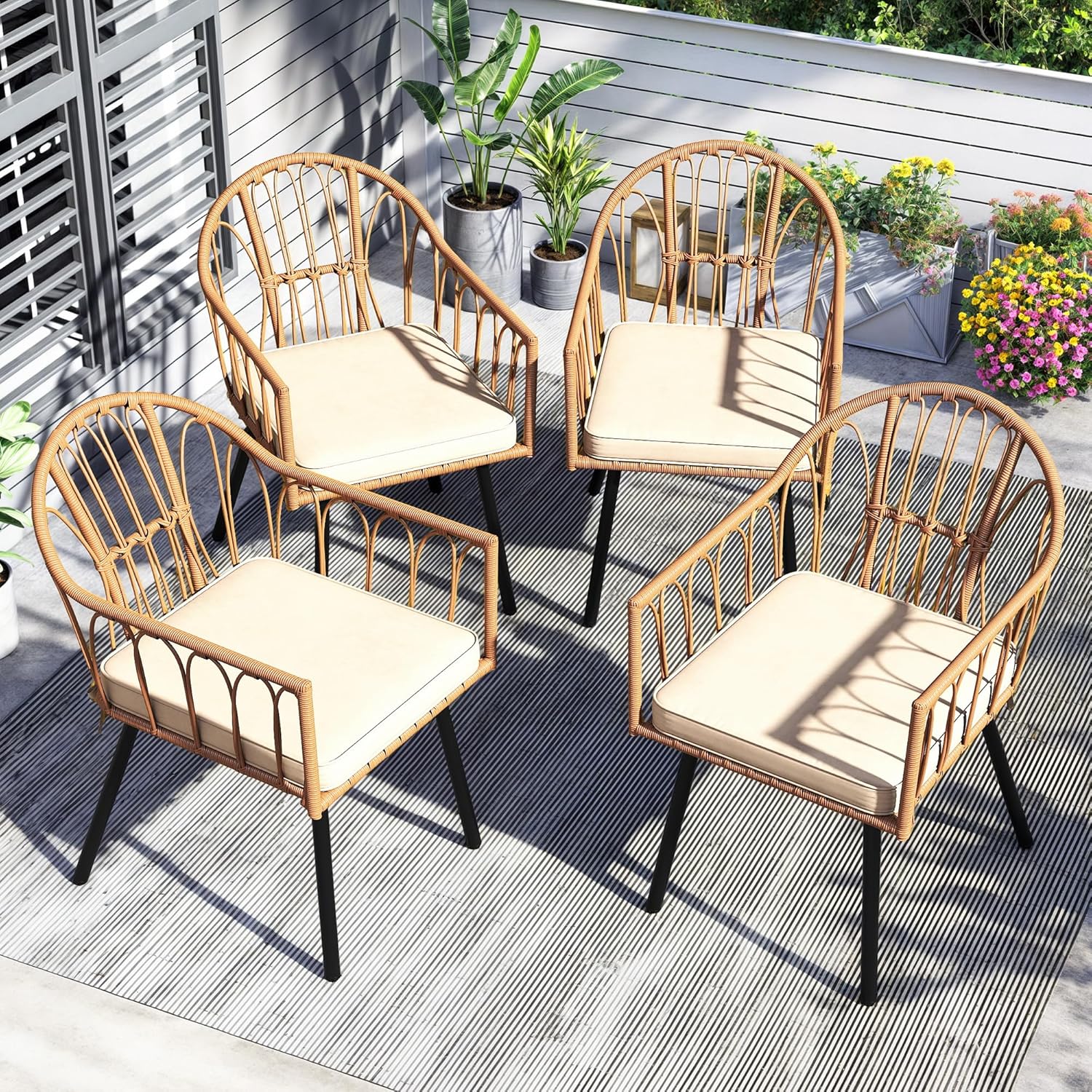 YITAHOME Rattan Outdoor Dining Chairs Set of 4 with Cushions