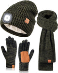 LED Beanie Gloves Scarf Set - Lighted Winter Hat, Scarf & Touchscreen