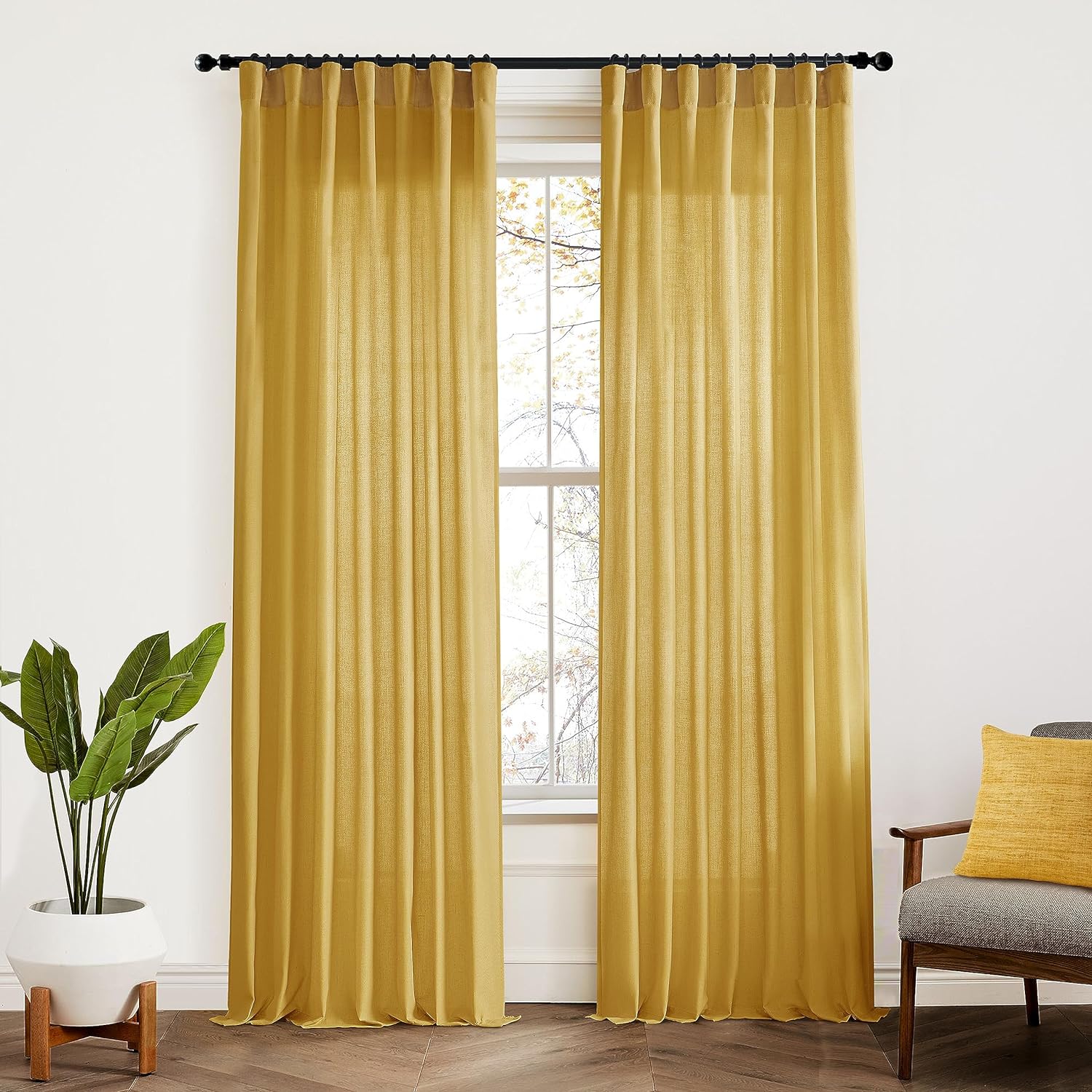 XTMYI Mustard Yellow Sheer Curtains for Modern Living Spaces