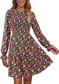 KIRUNDO Long Sleeve Floral Smocked A-Line Mini Dress - Flowy Fit