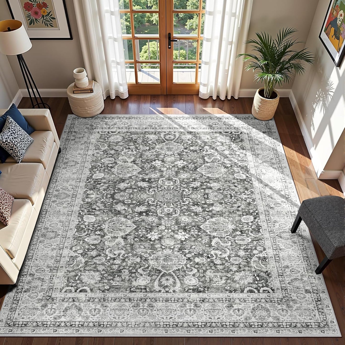 Deerly 9x12 Area Rug for Living Room, Distressed Design
