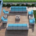 Turquoise 15-Piece Wicker Patio Conversation Set - Cushioned Comfort