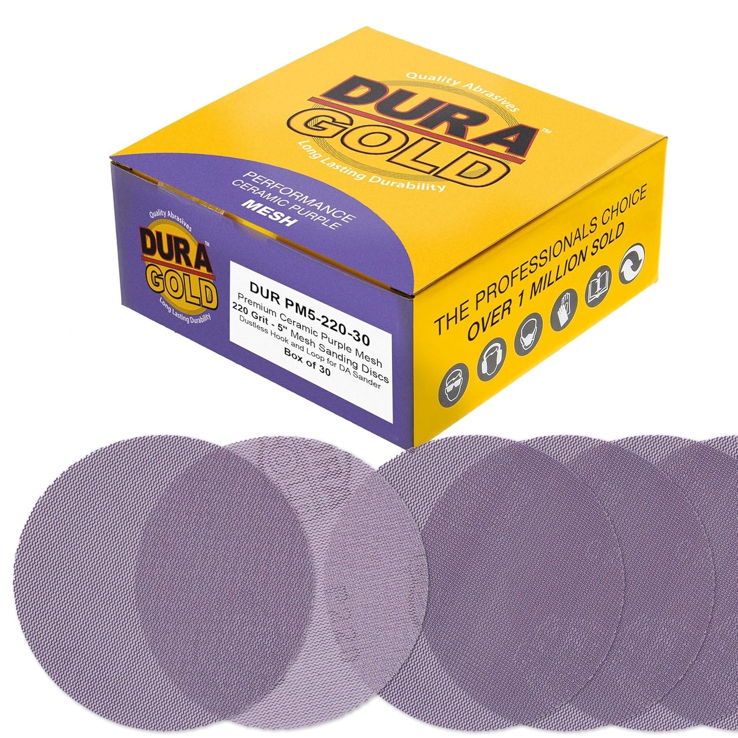 Dura-Gold 5 220 Grit Ceramic Sanding Discs - Dustless Hook & Loop Backing - Fast Cut