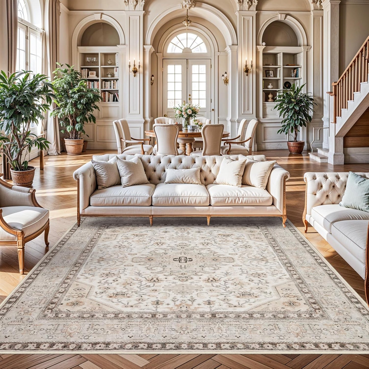 10x10 Soft Distressed Oriental Area Rug for Living Room
