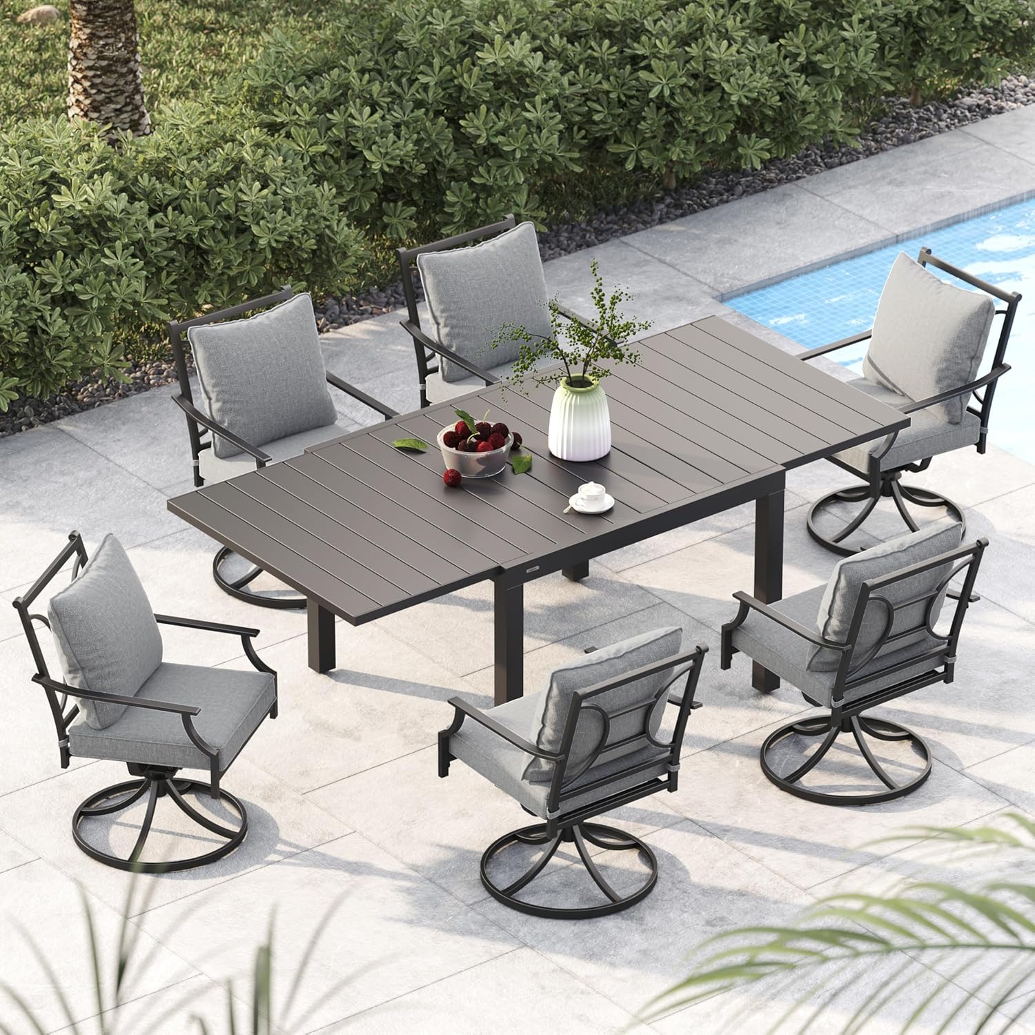 7-Piece Patio Dining Set with Swivel Chairs for Outdoor Comfort