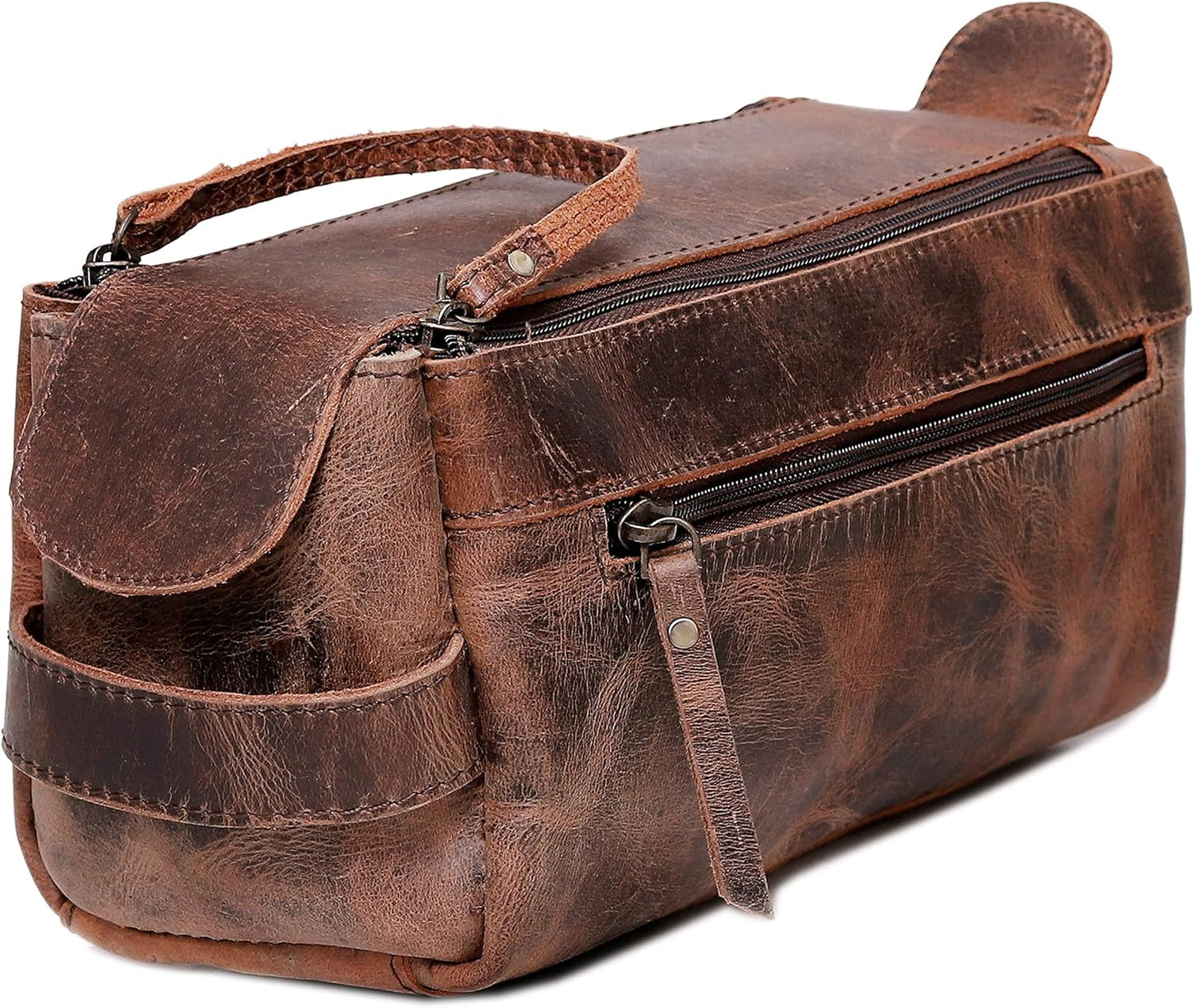 Genuine Buffalo Leather Toiletry Bag for Travel Essentials