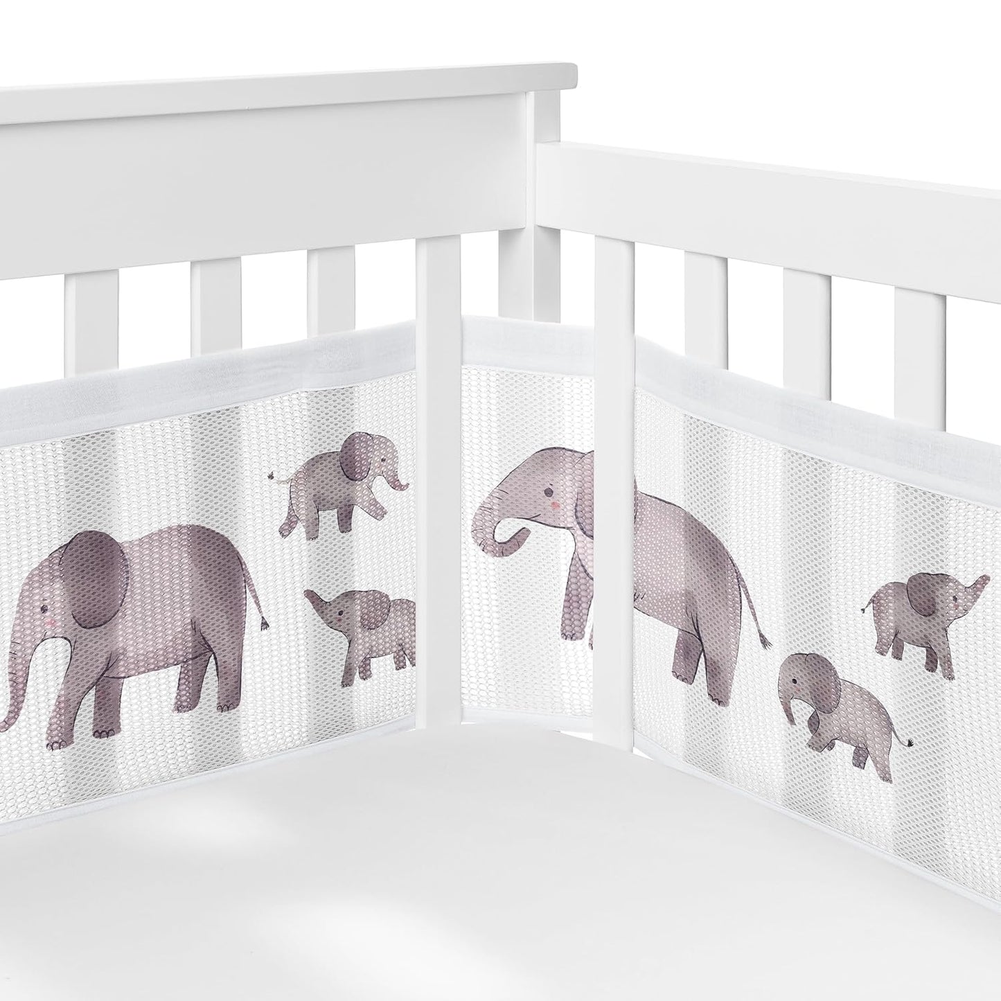 BreathableBaby Grey White Watercolor Elephants Crib Liner Pad