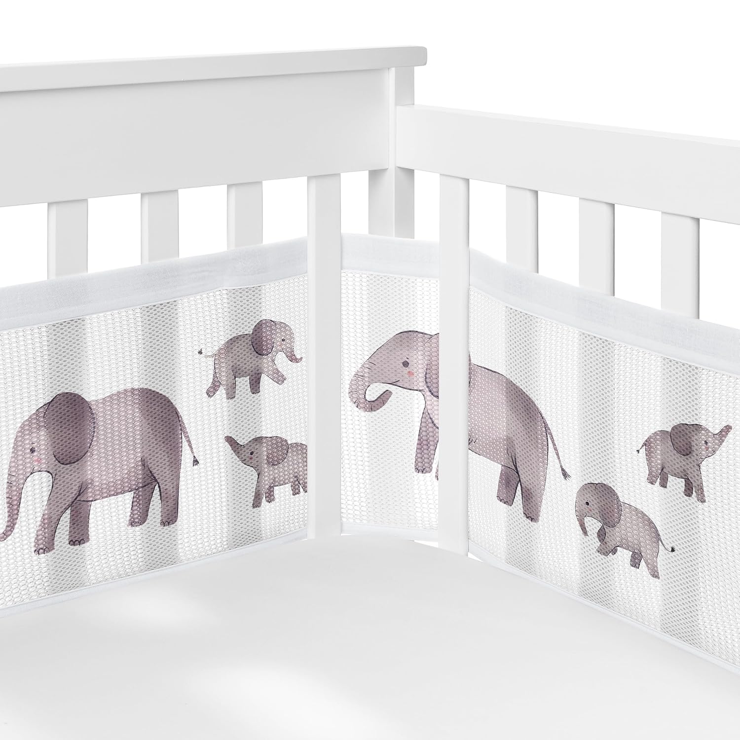 BreathableBaby Grey White Watercolor Elephants Crib Liner Pad