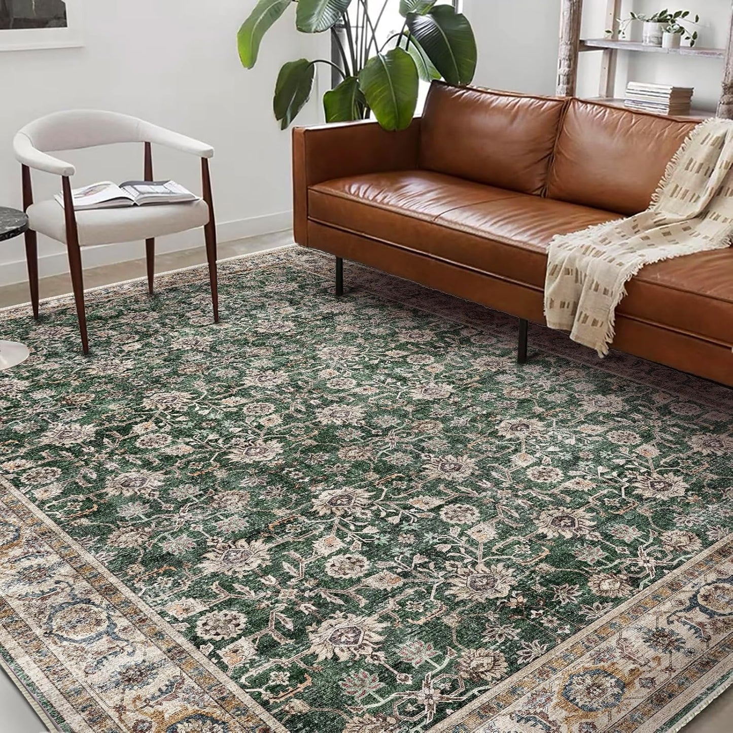 Washable Area Rug 9ftx12ft Retro Boho Design for High Traffic