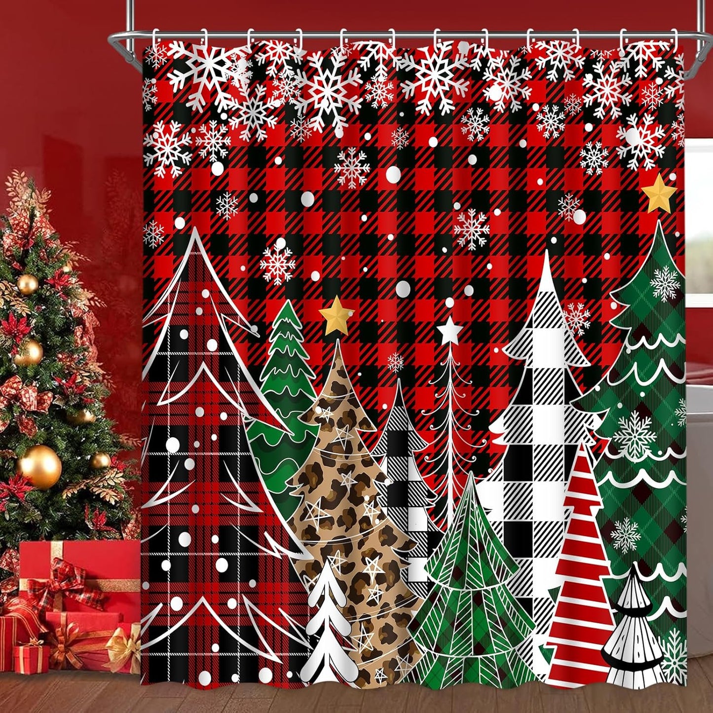 Red Buffalo Plaid Merry Christmas Shower Curtain