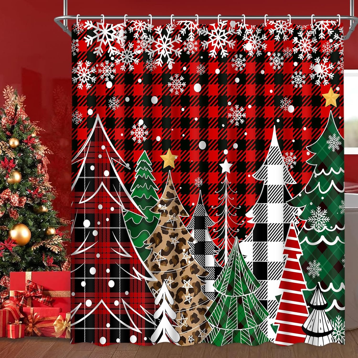 Red Buffalo Plaid Merry Christmas Shower Curtain