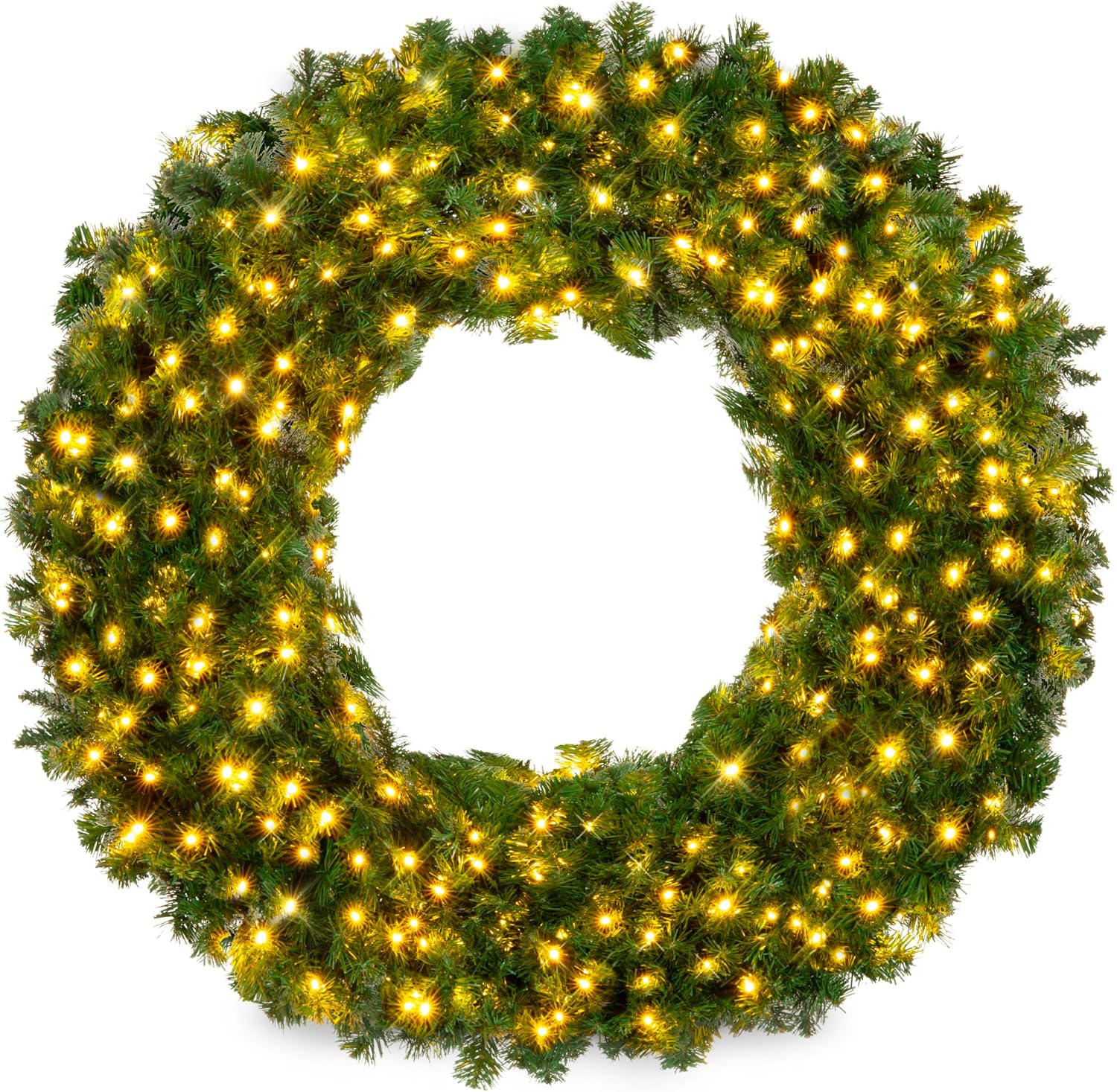 60in Large Artificial Pre-Lit Fir Christmas Wreath for Holidays