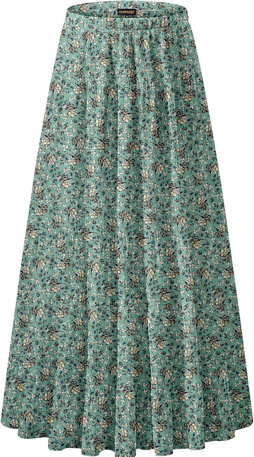 Chiffon Elastic High Waist Pleated A-Line Flared Maxi Skirt