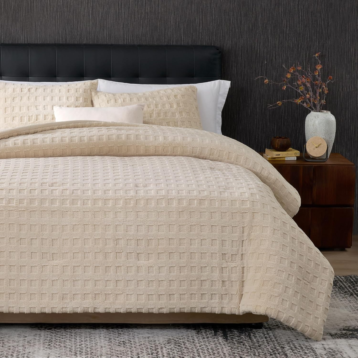Waffle Comforter Queen Set by Amelie Home - Fluffy Fleece Bedding