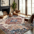 Area Rug 8x10 Washable Vintage Rug - Thin Non-Slip Floral Accent