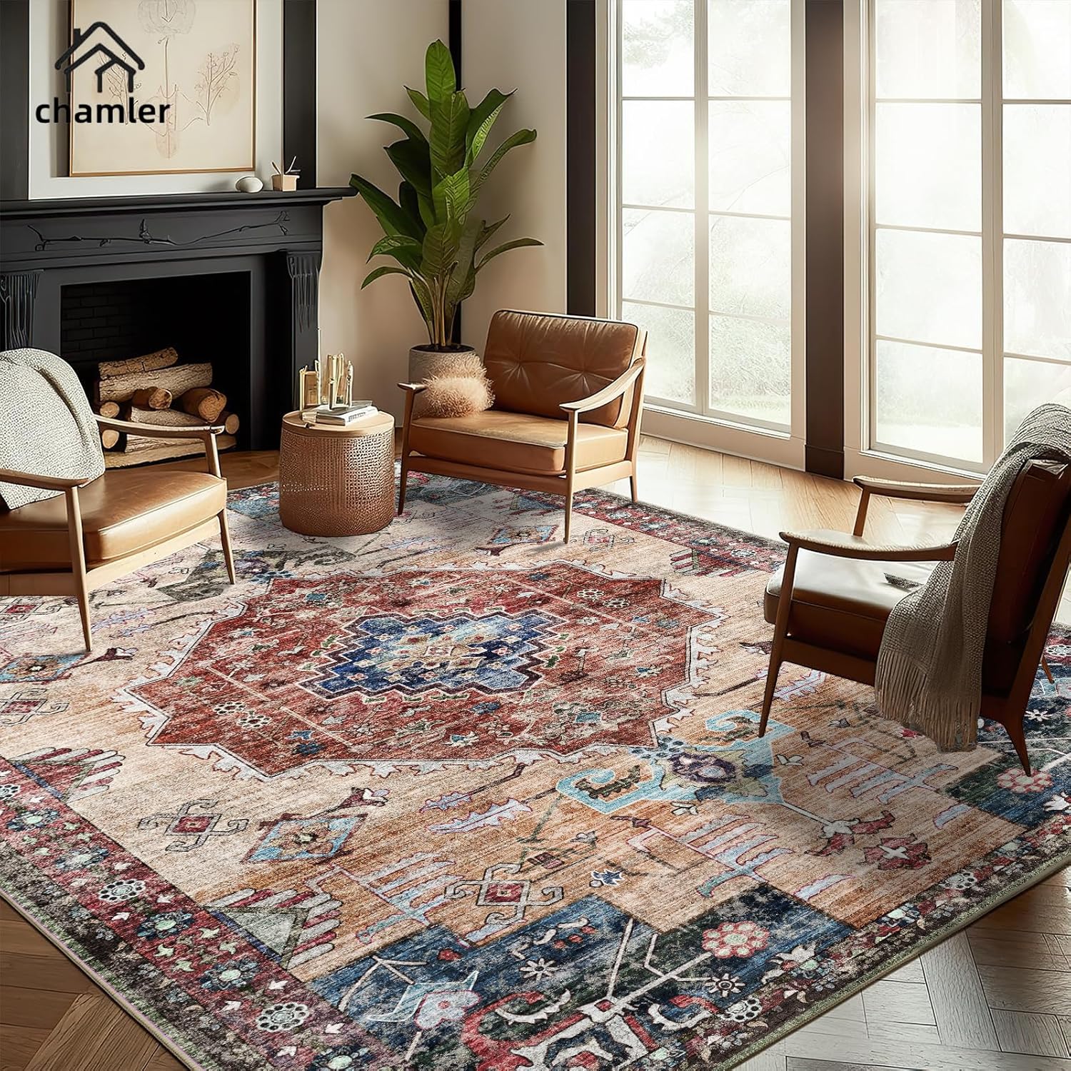 9x12 Washable Area Rug Boho Chic Medallion Design for Home