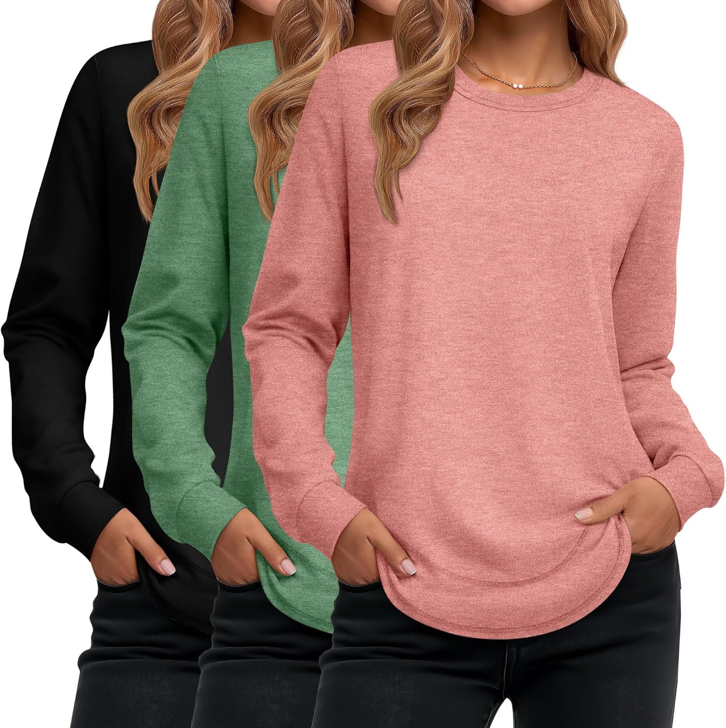 Ficerd 3 Pack Women's Long Sleeve Shirts for Casual Wear