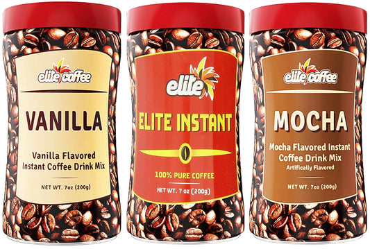Elite Instant Coffee Trio: Original, Vanilla & Mocha - Delicious Israel Flavors