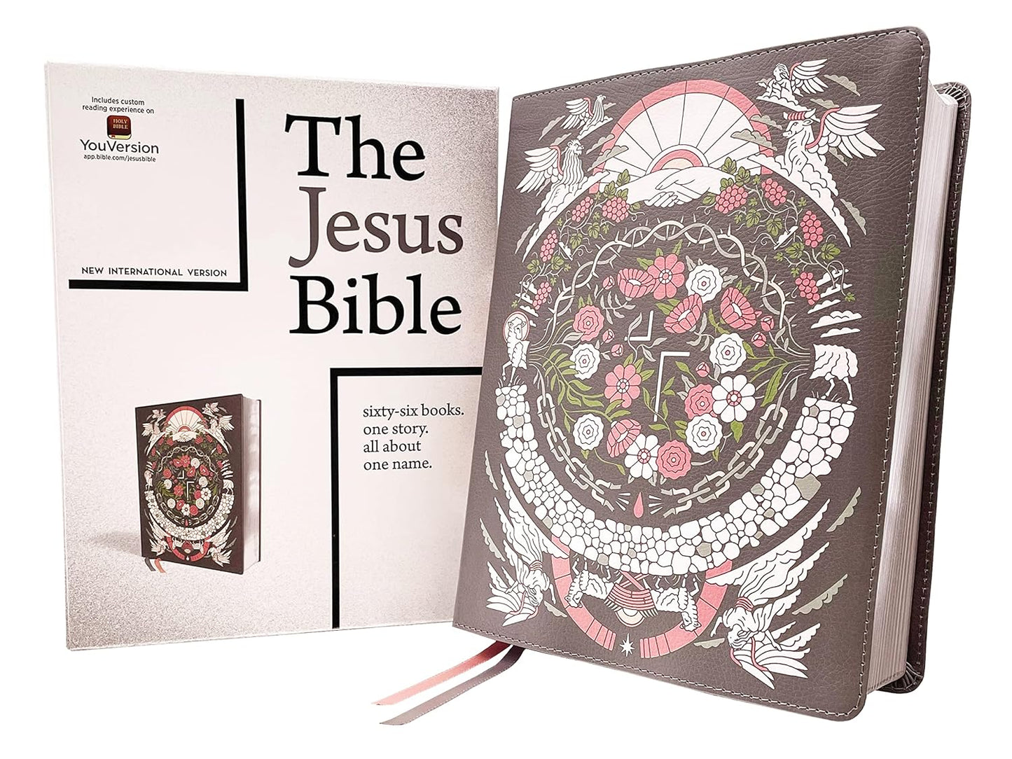 The Jesus Bible Artist Edition, NIV, Leathersoft, Gray Floral