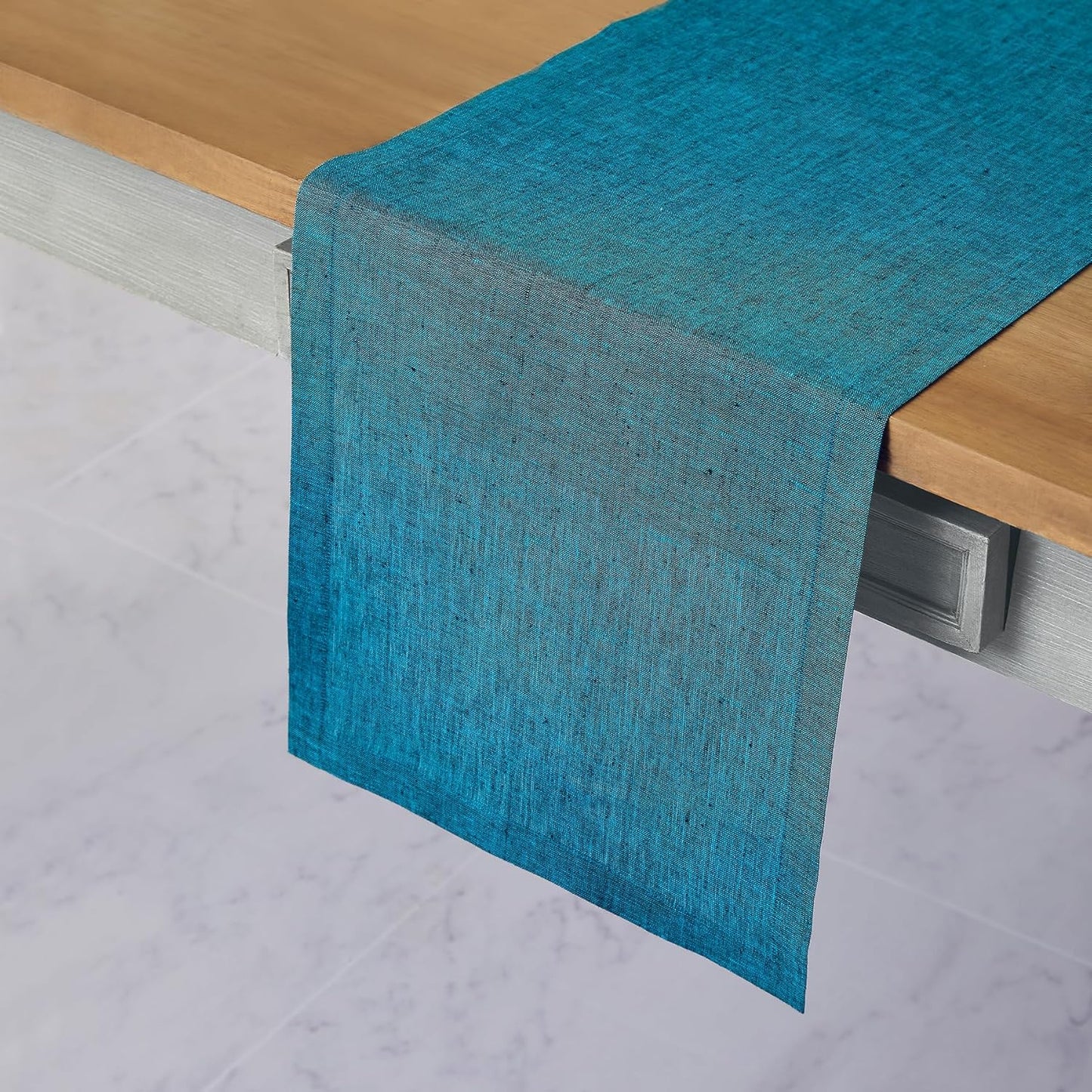 Linen Table Runner 120 Inches Long - Chambray Teal for Dining