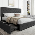 Upholstered King Size Platform Bed Frame with 4 Storage Drawers - Dark