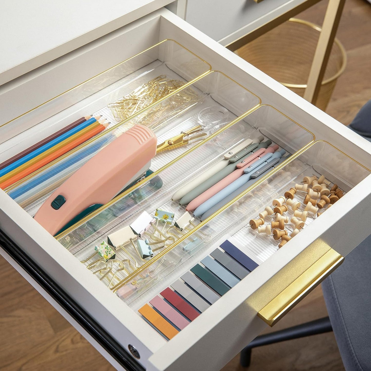 Martha Stewart Stackable Desk Drawer Organizers - Gold Trim, 8 Pack