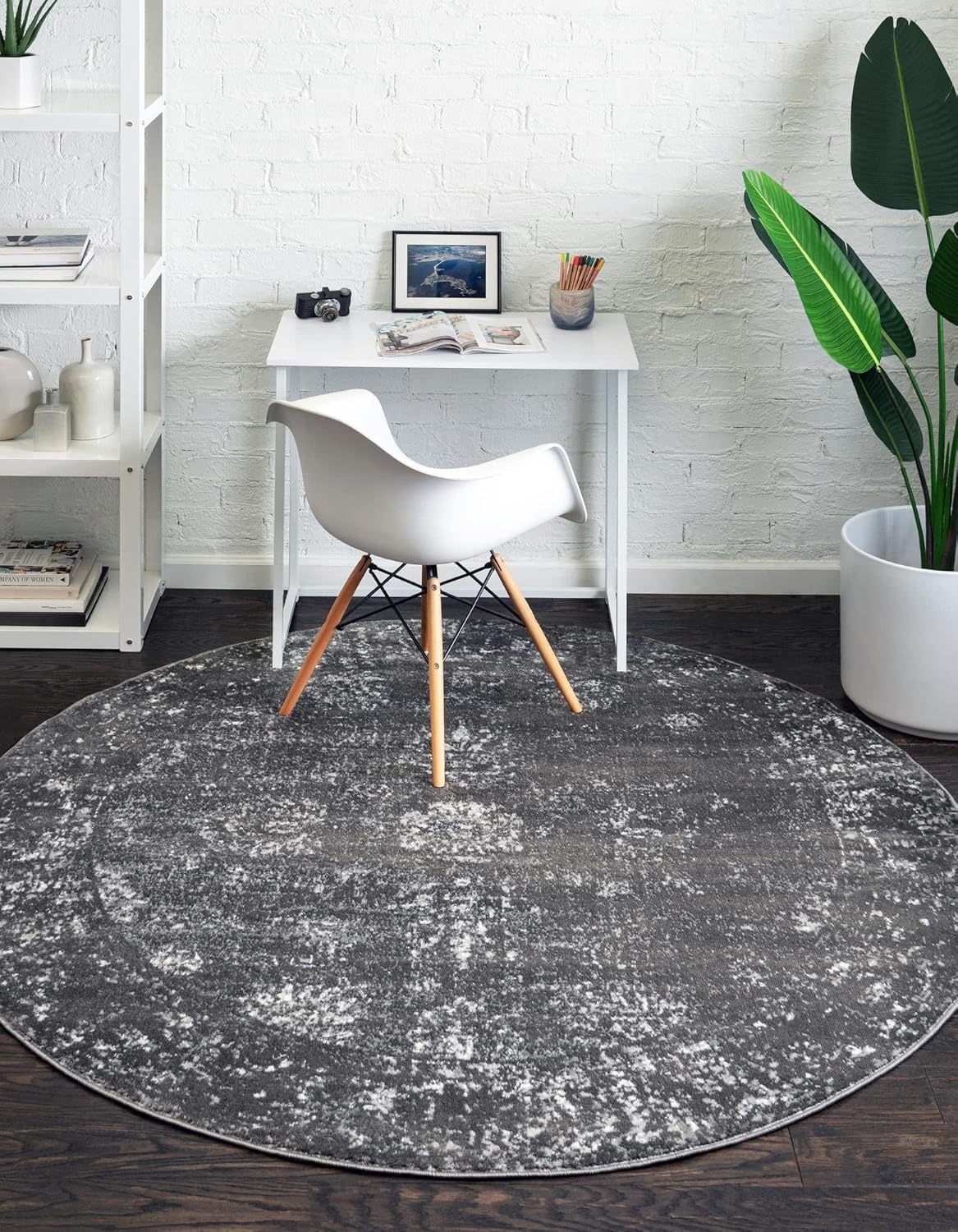 Unique Loom Sofia Collection Area Rug - Dark Gray/Ivory Round
