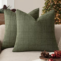 Linen Check Throw Pillow Covers Set of 2 26x26 in - Neutral Olive