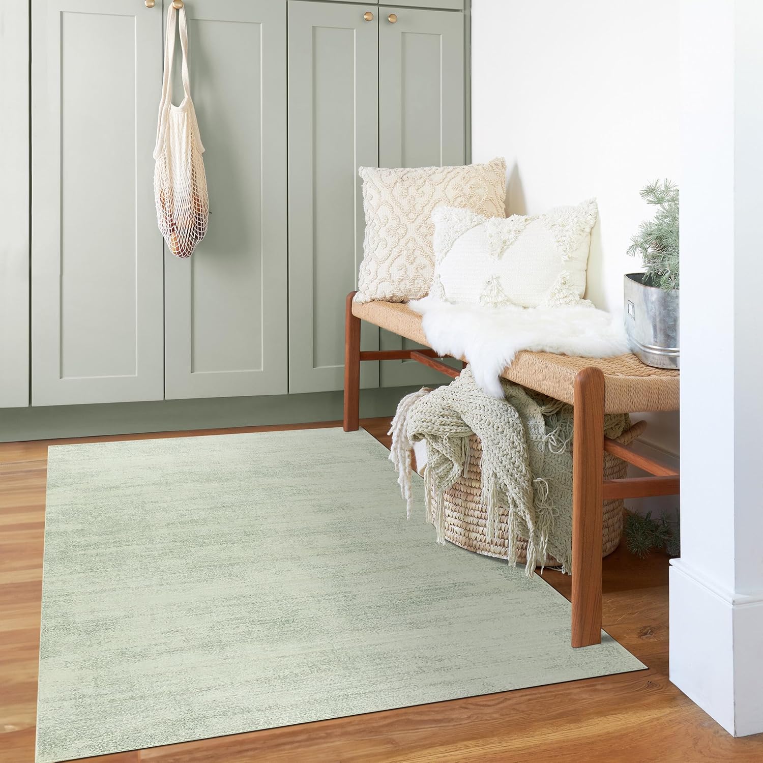 Sage Green Rugs for Bedroom - Soft Boho Abstract Area Rug