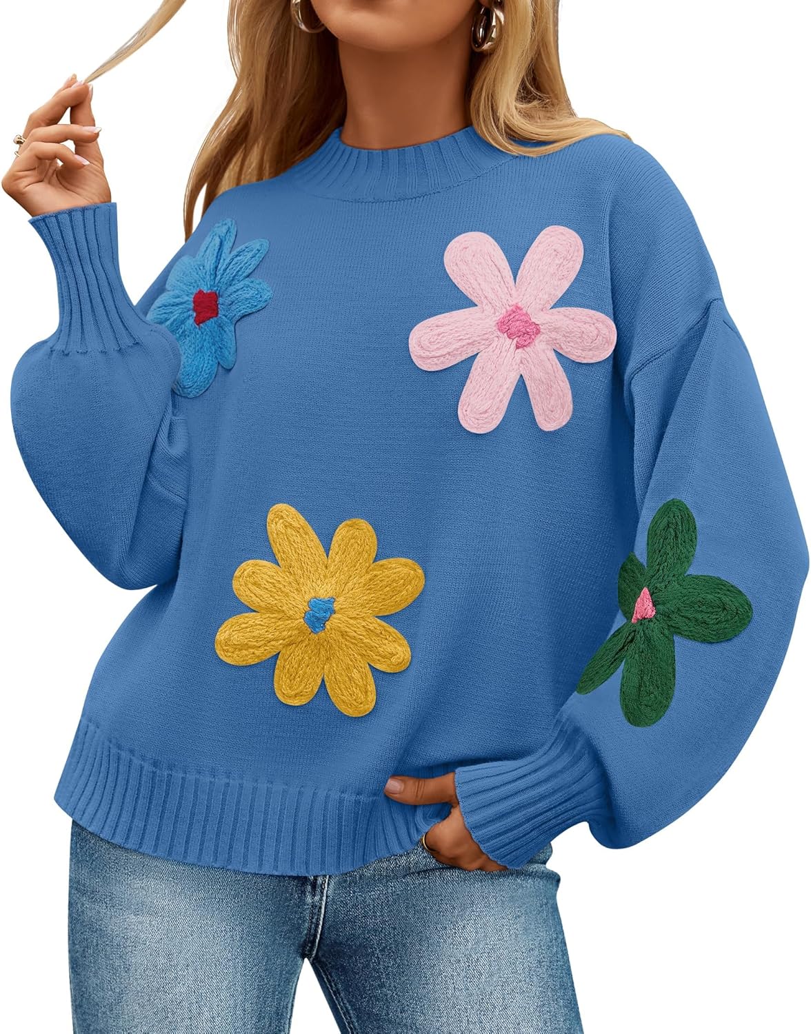 ZESICA Women's Long Puff Sleeve Sweaters for Casual Style