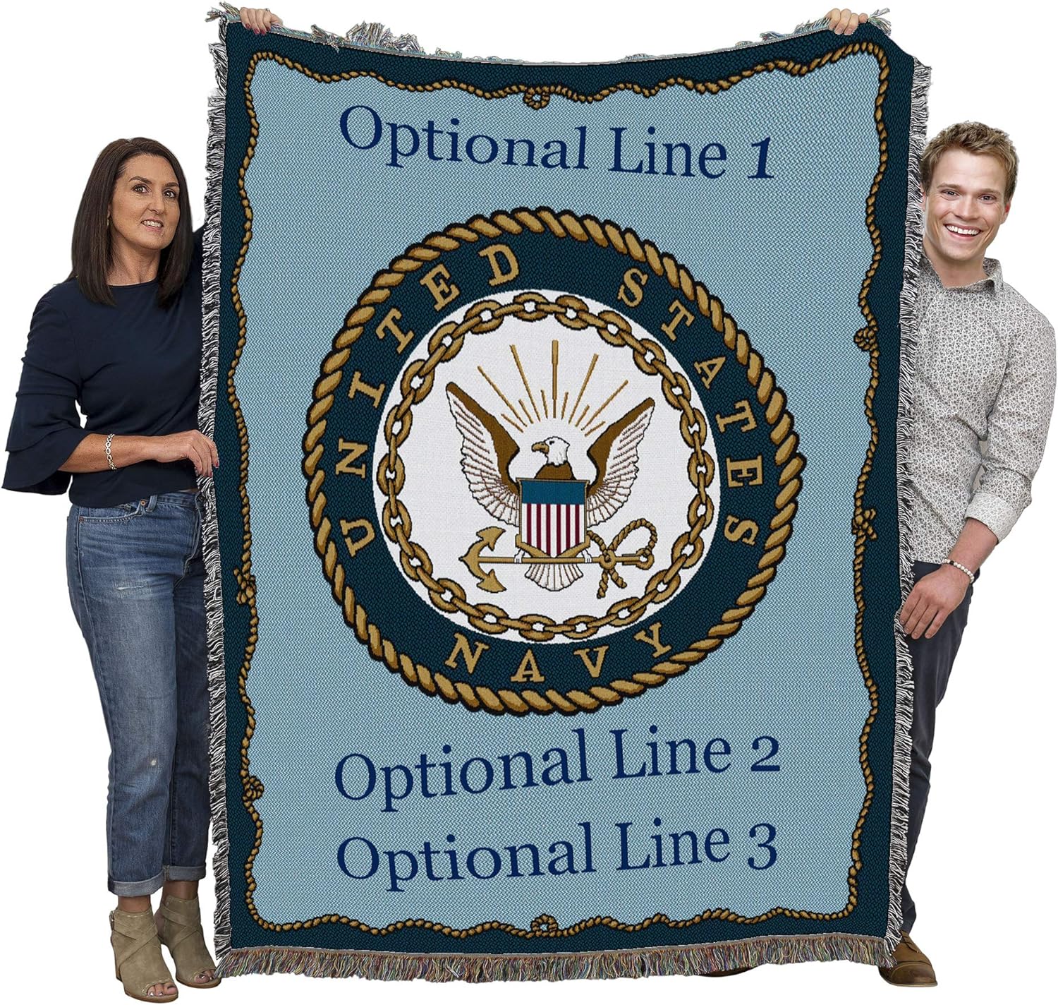 US Navy Emblem Blanket - Personalized Military Tapestry Gift