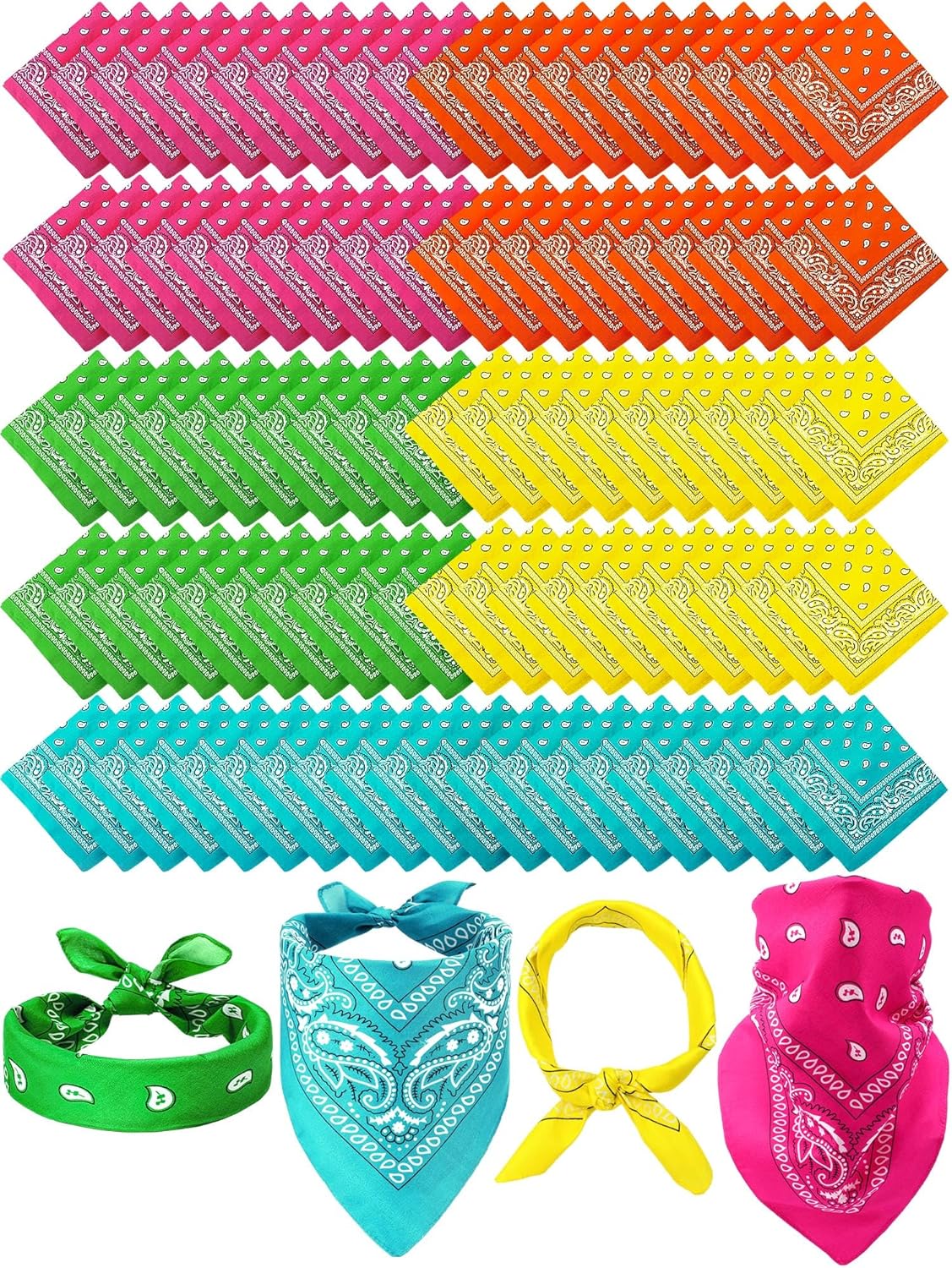100 Pieces Paisley Bandanas for Parties and Costumes