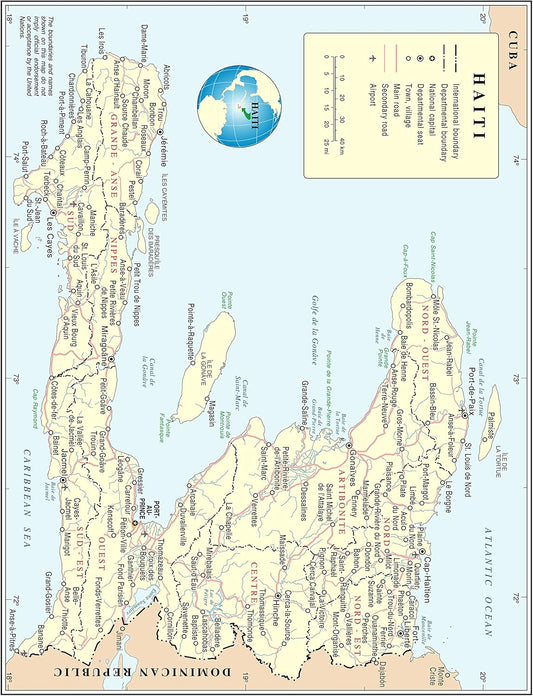 Haiti Detailed Map Poster 24x31: Roads, Cities, Airports