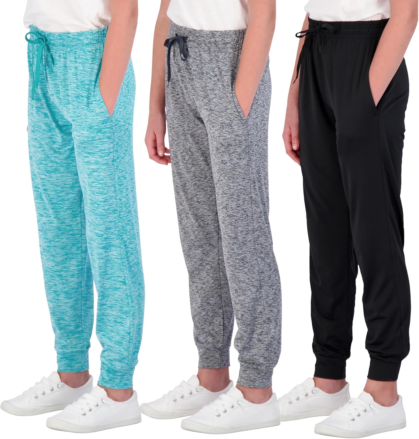 Girls' Dry-Fit Jogger Sweatpants for Active Kids - 3 Pack
