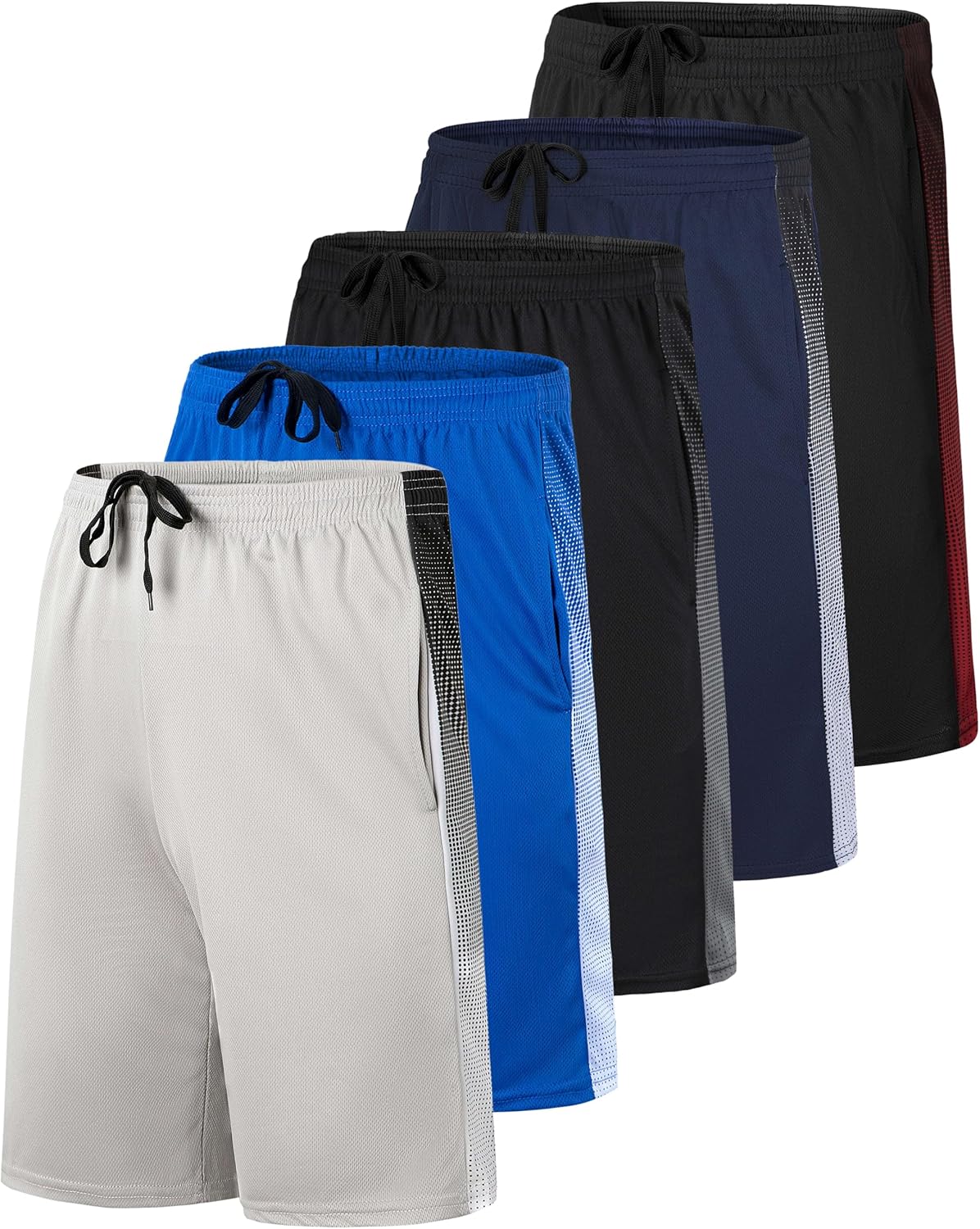 Real Essentials 5 Pack Mens 9in Mesh Shorts for Activewear