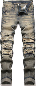 RXXKKK Men's Classic Zipper Biker Regular Fit Flex Jean (Style Q5YZ)