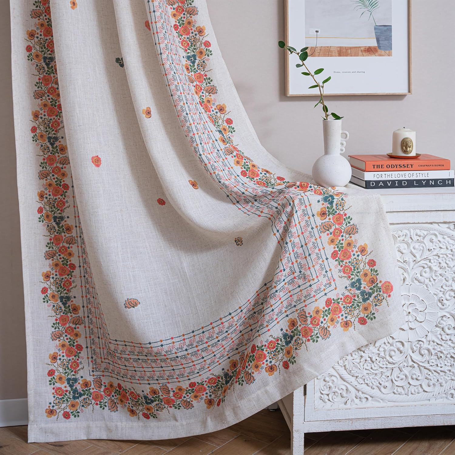 MYSKY HOME Boho Curtains for Living Room - Floral Drapes 72 in