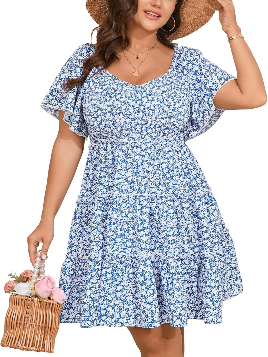 Womens Plus Size Casual Mini Dress with Sweetheart Neckline