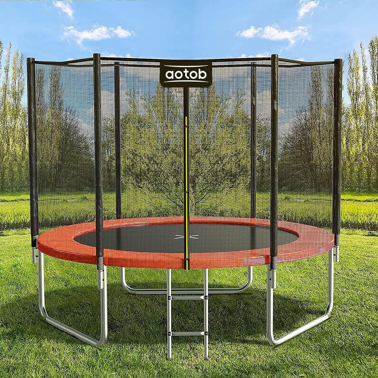 AOTOB 10FT Trampoline with Safety Enclosure and Basketball Hoop