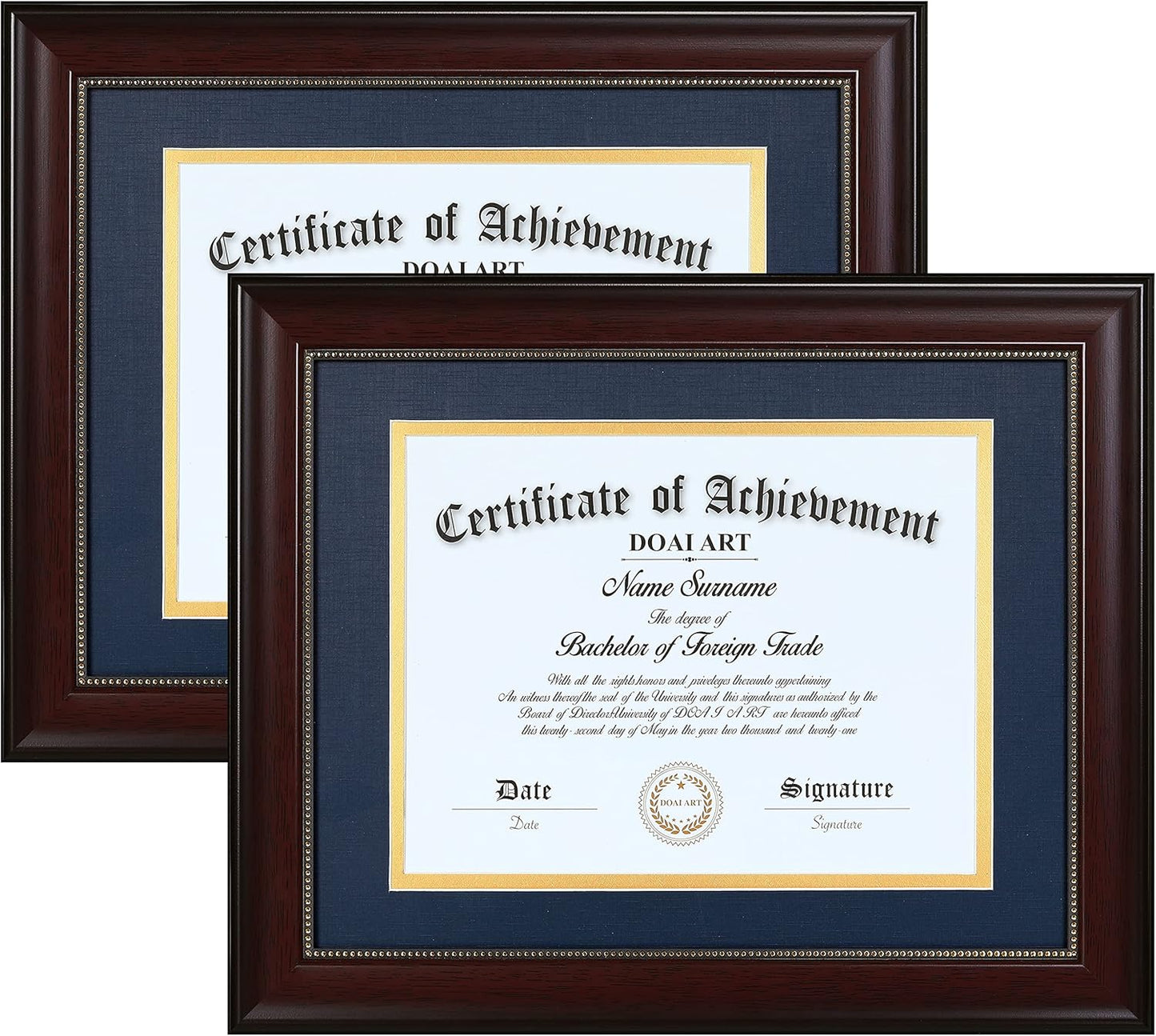 DOAI ART 8.5x11 Diploma Frame Set of 2 Classic Mahogany
