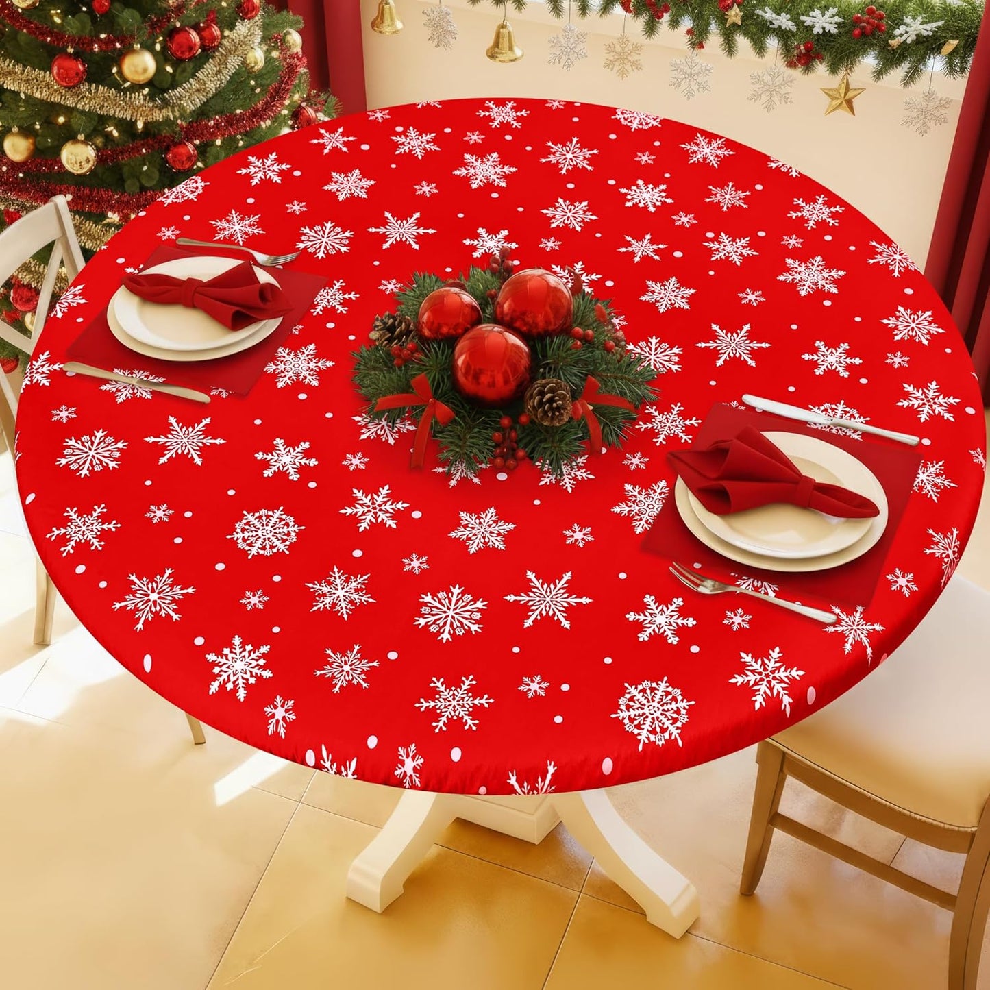 Round Spandex Christmas Tablecloth for 57-68 in Tables